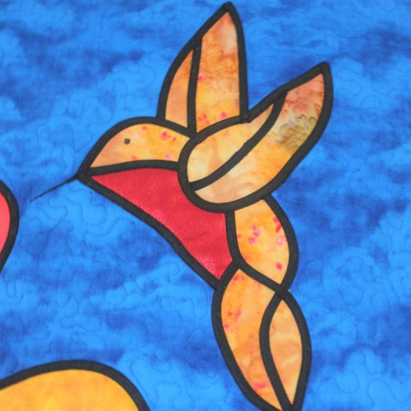 Quilted Fusible Applique Hummingbird Hibiscus 29 1/4" x 23 1/4" Handmade Panel - Picture 10 of 16